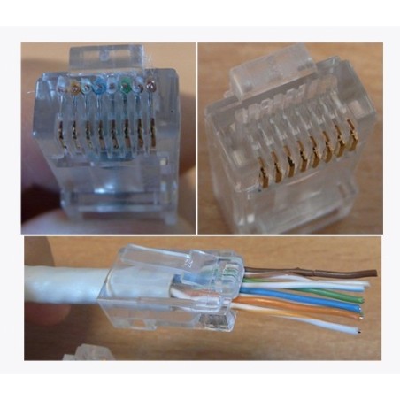 CONFEZIONE 100 CONNETTORI 8 POLI CAT 6 UTP NON SCHERMATO RJ45 CON FORI PER AGEVOLARE INSERIMENTO CAVI PER CAVO FLESSIBIL