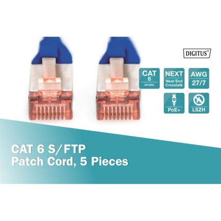 CONFEZIONE 5 CAVI CAT 6 SCHERMATI S/FTP MT 10 COLORE BLU DIGITUS