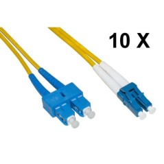 CONFEZIONE 10 CAVI FIBRA OTTICA LC A SC SINGLEMODE DUPLEX OS2 GUAINA 2 MM 9/125 MT.1