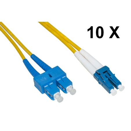 CONFEZIONE 10 CAVI FIBRA OTTICA LC A SC SINGLEMODE DUPLEX OS2 GUAINA 2 MM 9/125 MT.1