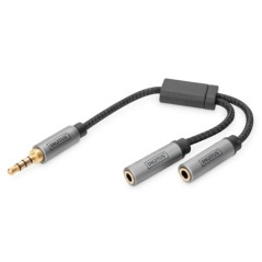 DIGITUS ADATTATORE AUDIO PER CUFFIE, DA CONNETTORE JACK DA 3,5 MM A 2 PRESE DA 3,5 MM