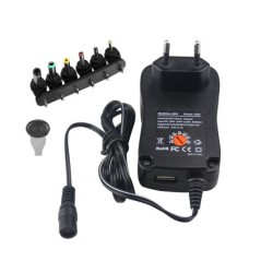 ALIMENTATORE UNIVERSALE MULTISPINA 3-12 VOLT 30 WATT CON CONNETTORE USB 5 VOLT 2.1A