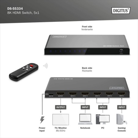 SWITCH HDMI 5X1 8K/60HZ (4:4:4), HDR, HDCP2.3