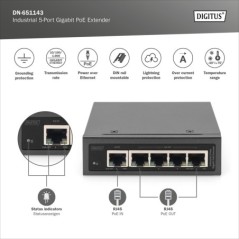 DIGITUS EXTENDER INDUSTRIALE 5 PORTE GIGABIT POE