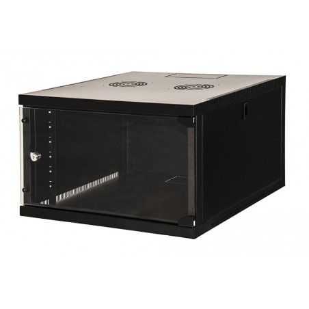 ARMADIO RACK 19" 6 UNITA' DA MURO (A)350X (L)540 X PROFONDITA' 600 MM. COLORE NERO PORTA VETRO