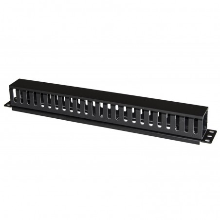 PANNELLO PASSACAVI 1 UNITA' A GABBIA PER RACK 19" CON COPERCHIO SCORREVOLE 25 SLOT COLORE NERO