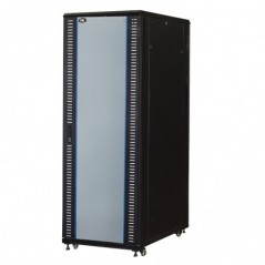 ARMADIO RACK 19" 42U (A)2055, (L)800, (P)1000 PORTA VETRO COLORE NERO CON GUIDACAVI  LATERALE