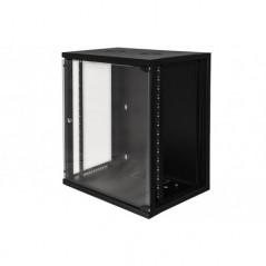 ARMADIO RACK 19" 15 UNITA' DA MURO (A)750X (L)540 X PROFONDITA' 600 MM. COLORE NERO PORTA VETRO