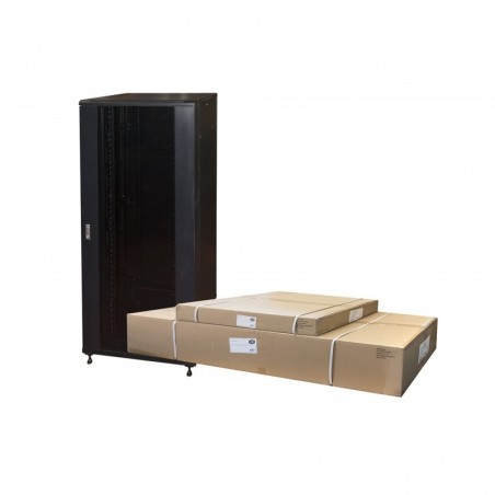 ARMADIO RACK 19" 42U (A)2055, (L)800, (P)800 COLORE NERO PORTA VETRO DISASSEMBLATO CON GUIDACAVI  LATERALE